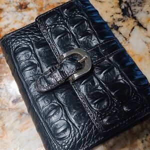 Brahmin Black and Red Croc-Embossed Leather Wallet with Buckle. Pre-owned